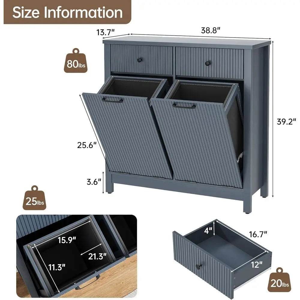 Dual-Section Laundry Hamper and 20-Gallon Waste Bin