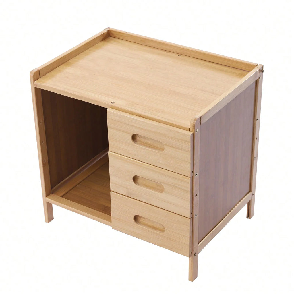 Natural Bamboo End Side Organizer with 3 Drawers and 1 Open Compartment