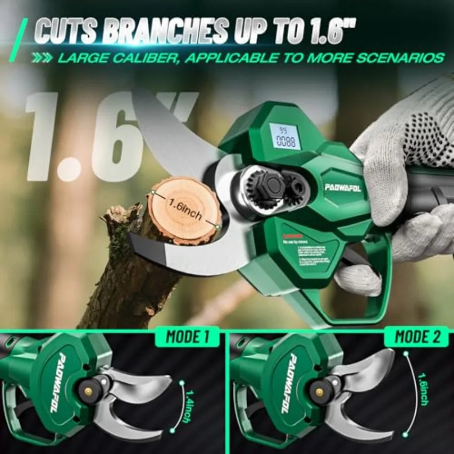 Cordless Electric Pruning Shears 1.6 Cutting Diameter with LCD Display 21V Brushless Motor Branch Cutter 2x 2000mAh Rechargeabl