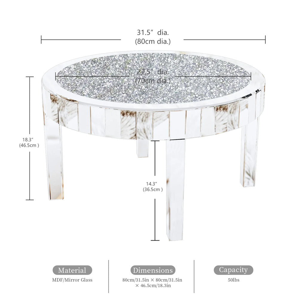 Mirrored Coffee Table with Crystal Inlay