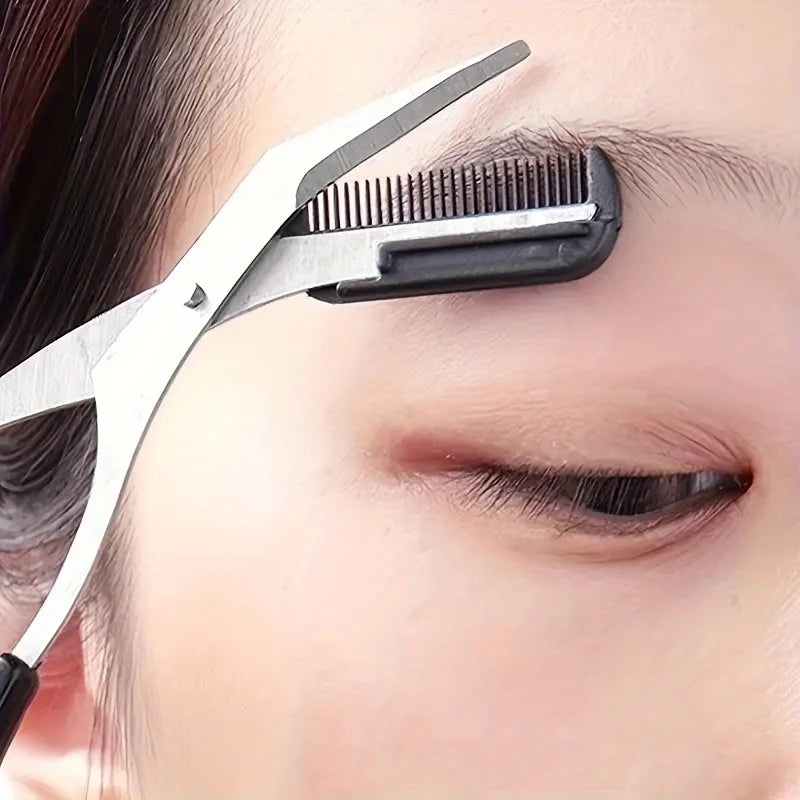 Stainless Steel Eyebrow Trimming Scissors With Comb,