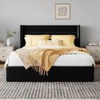 Lift Up Storage Bed with Wingback Headboard/Heavy-Duty Hydraulic Bed/Large Underneath Storage