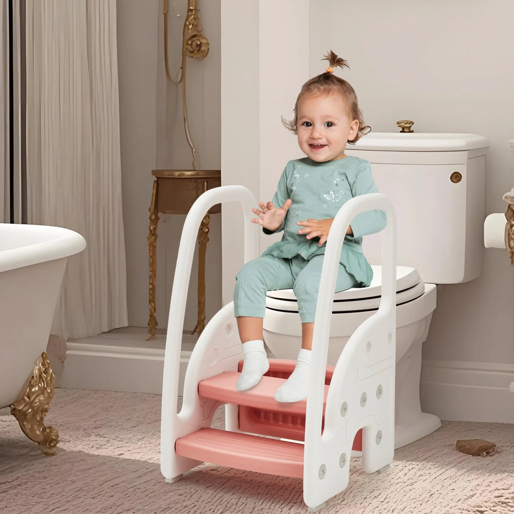 Adjustable 3-Step Toddler Step Stool with Handrails–Non-Slip Pedals
