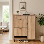 Freestanding Narrow Entryway Shoe Organizer With Adjustable Shelves,