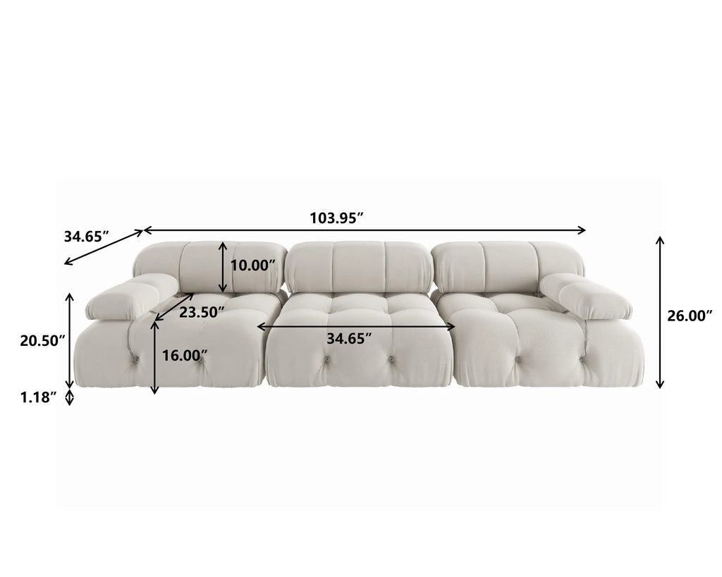 104" Minimalist Modular Sectional Sofas Modern Velvet Convertible Couches 3 Seats