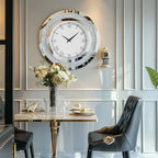 Silver,Tawny Tinted Round Mirror ,24inch Crush Diamond Large Mirrored Wall Clock