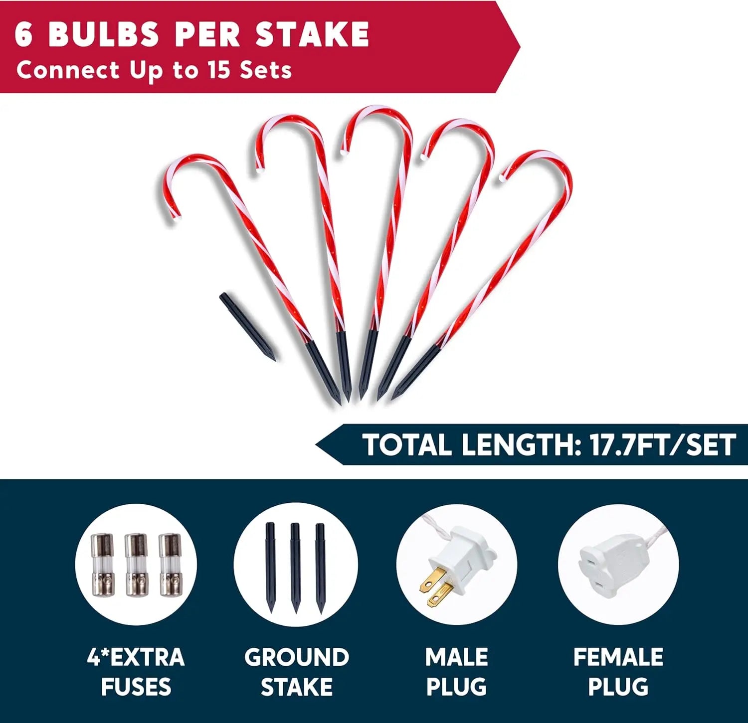 Set of 12 Candy Cane Pathway Marker Lights