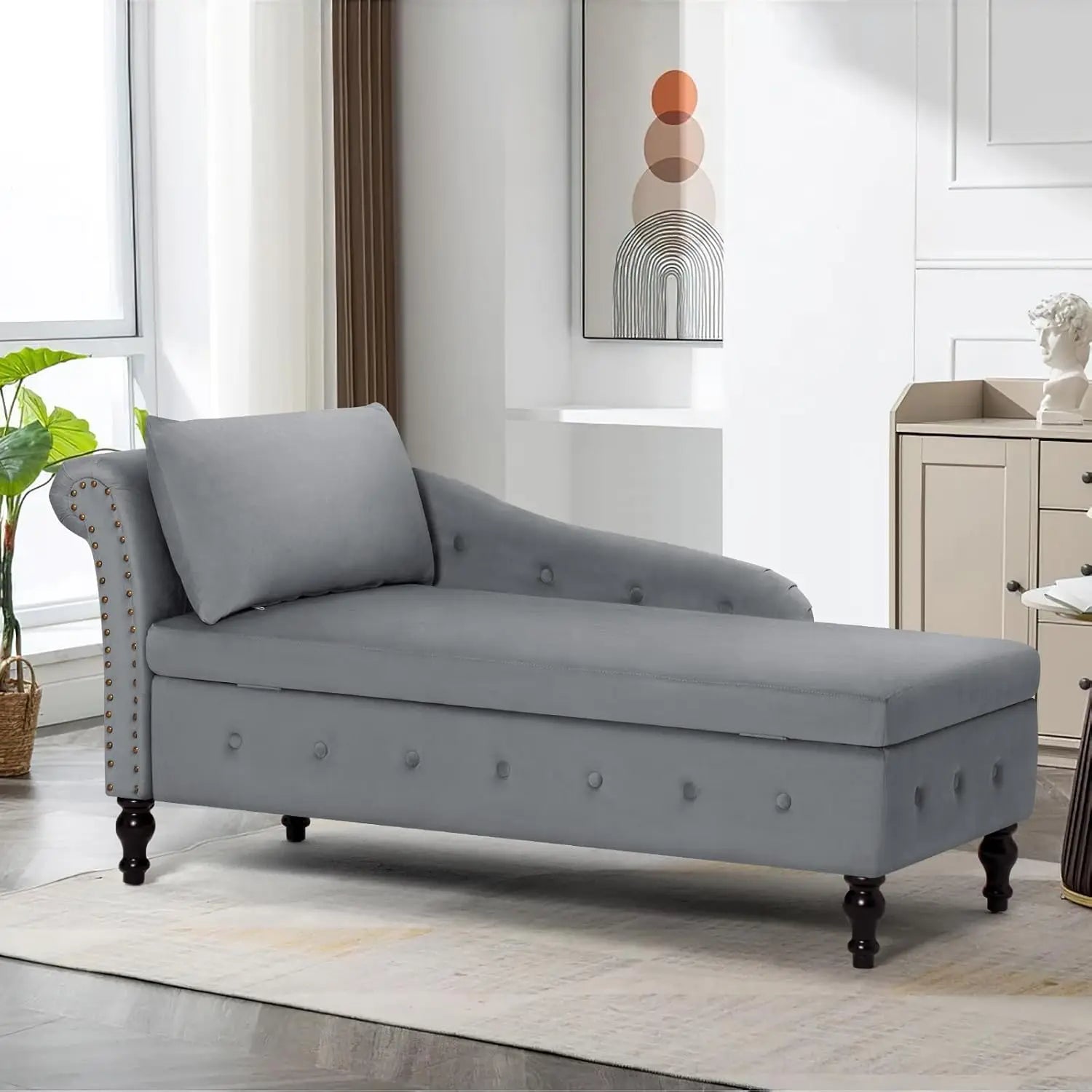 Velvet Chaise Lounge with Left Armrest & Storage Space
