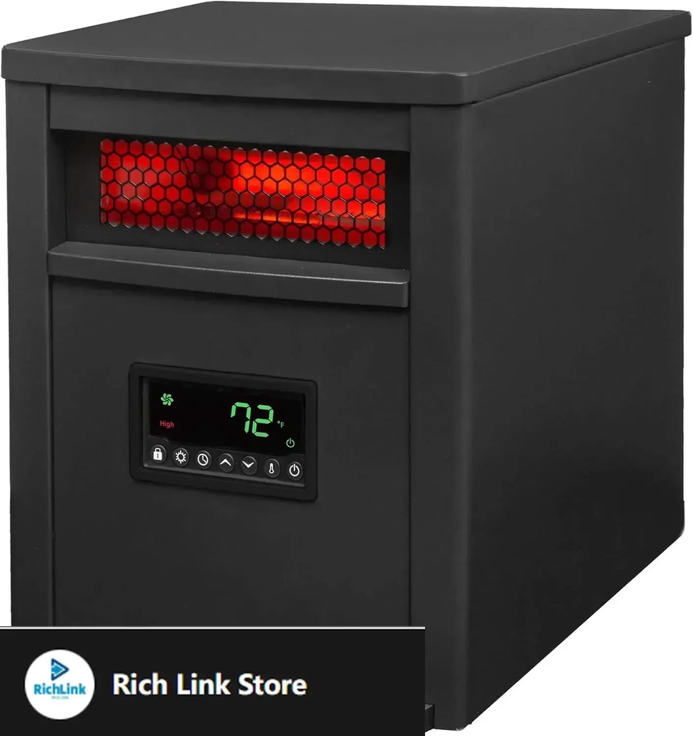 Infrared Quartz Space Heater, 8 Element 1500W Portable Heater with Remote, Black