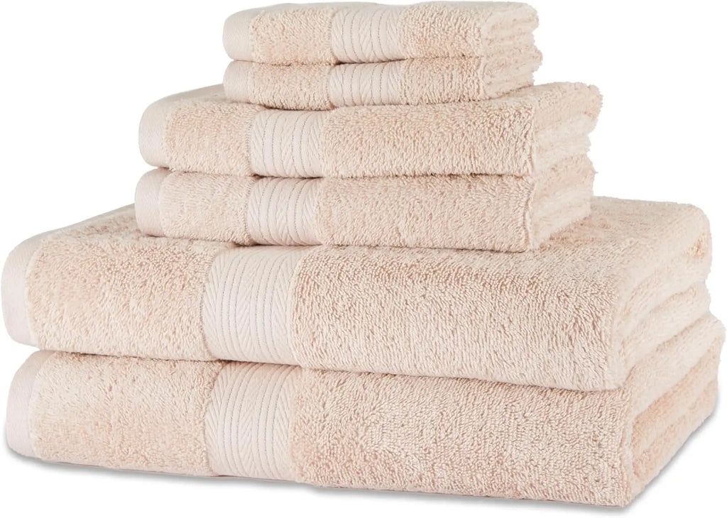 SUNTUG Basics 6 Piece Oversized 100% Cotton Bathroom Towel Set Fade Resistant Soft Absorbent 2 Bath 2 Hand 2 Washcloths Black