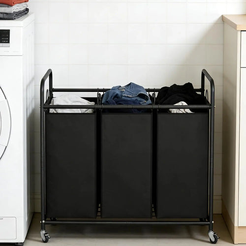 3-Bag Laundry Basket with Rolling Wheels, 35.6 Gal(135 L)