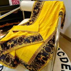 3-Piece Luxury Bath Towel Set - Baroque Gold Print Ultra-Soft Plush Absorbent Bathroom Towels (Multiple Colors)