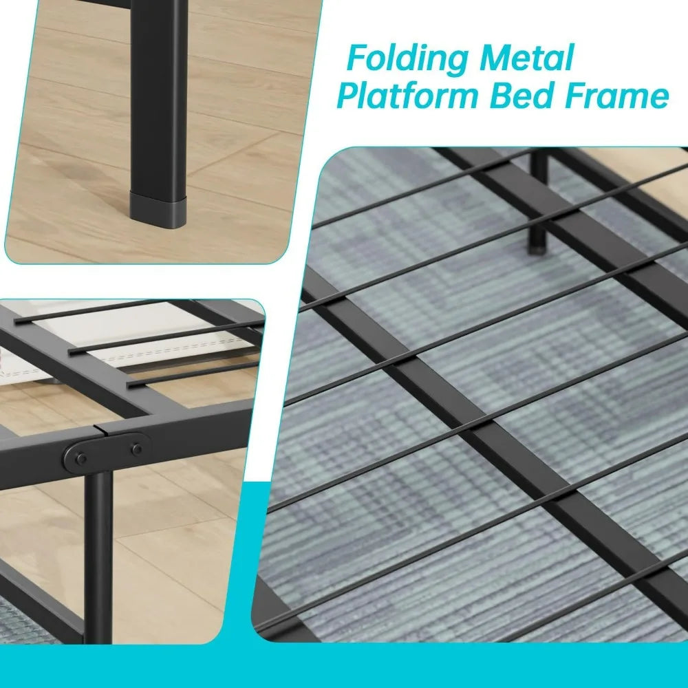 BestMassage Twin Metal Foldable Bed Frame Heavy Duty Steel Slats 6 Legs