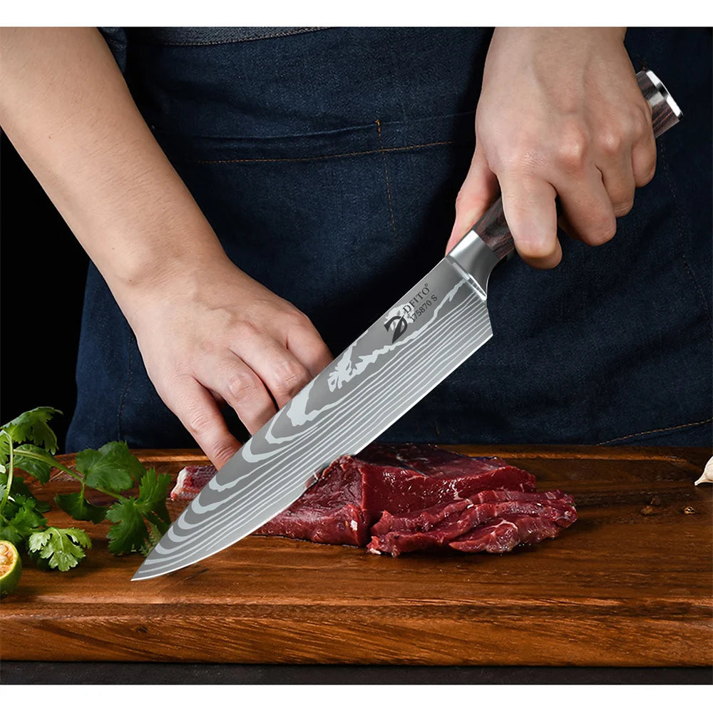 8pcs Kitchen Knife Damascus Stainless Steel Set