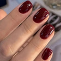 24PCS Press On Nails Short Square Wine Red Full Cover Fake Nail Set