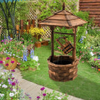 Outdoor Wooden Water Fountain with Electric Pump, 5 Adjustable Water Flow Rates,
