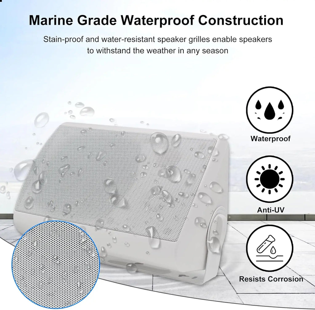 5.25'' 2PCS Indoor Outdoor Bluetooth Speakers Patio Waterproof Wired Wall Mount System 300 Watts Black