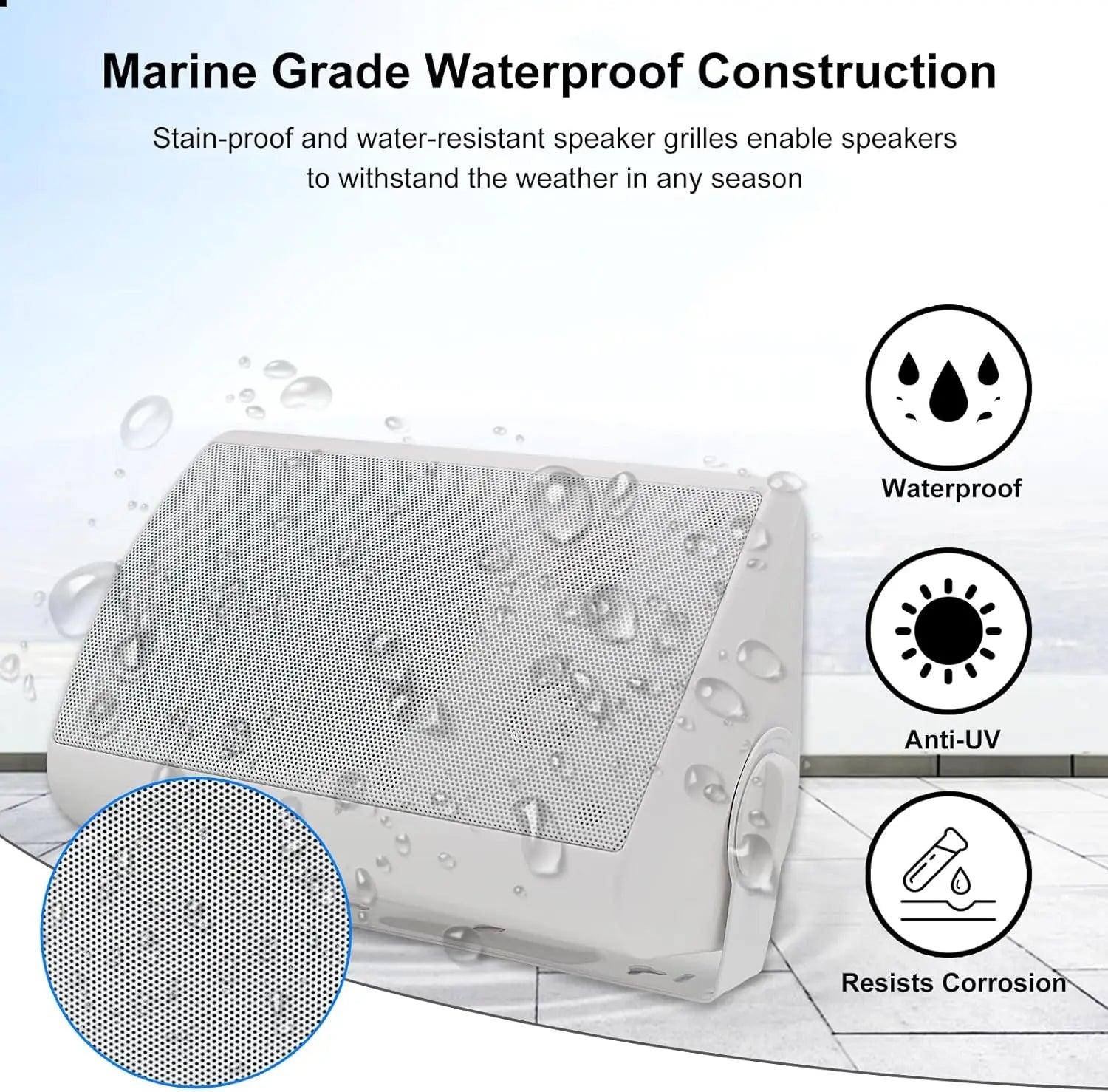 5.25'' 2PCS Indoor Outdoor Bluetooth Speakers Patio Waterproof Wired Wall Mount System 300 Watts Black