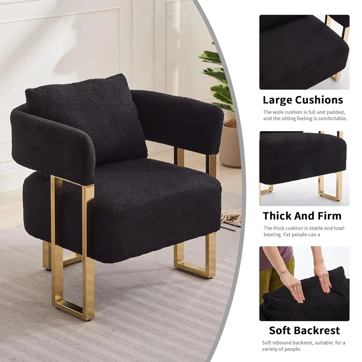 Modern Barrel Accent Chairs 2pcs Upholstered Gold Legs