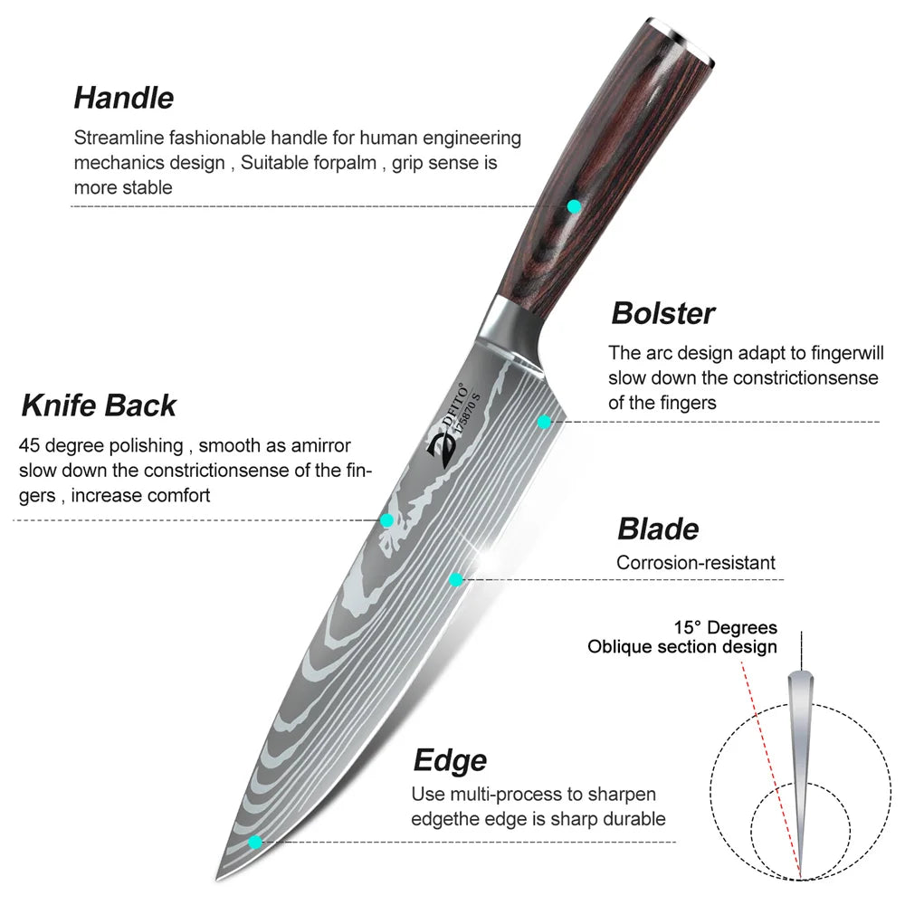 8pcs Kitchen Knife Damascus Stainless Steel Set