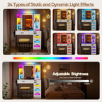 RGB Glass Top Vanity Desk with Mirror Light Wireless Charging Stool 6 Drawers Cabinet Bedroom White Customized