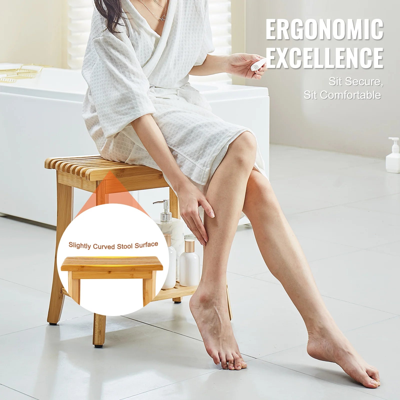 Bamboo Shower Bench 19.1x11.3x18.3 in Waterproof