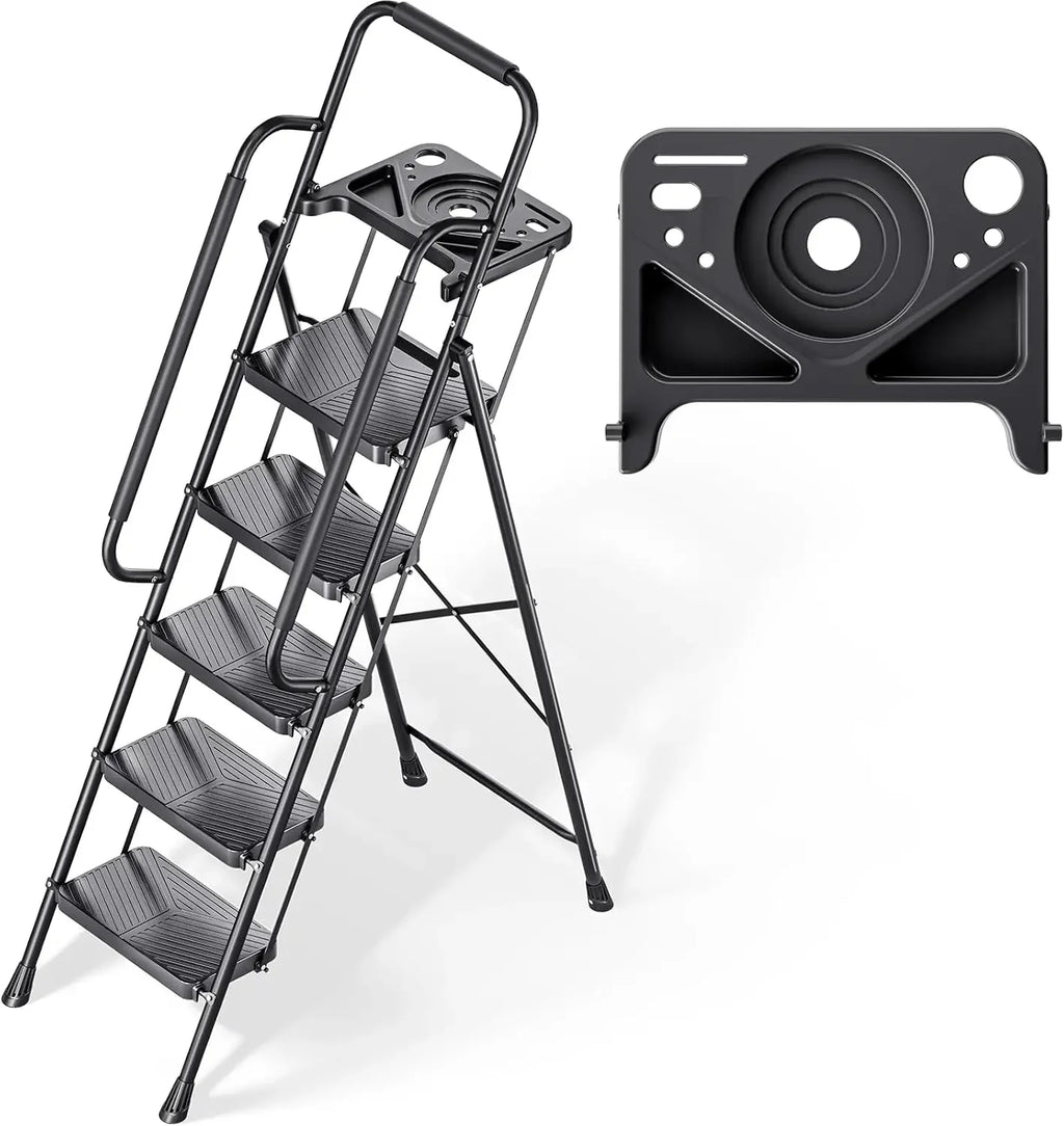 Folding Step Stool with Safe-Lock Design, 500 lbs Sturdy Steel Ladder