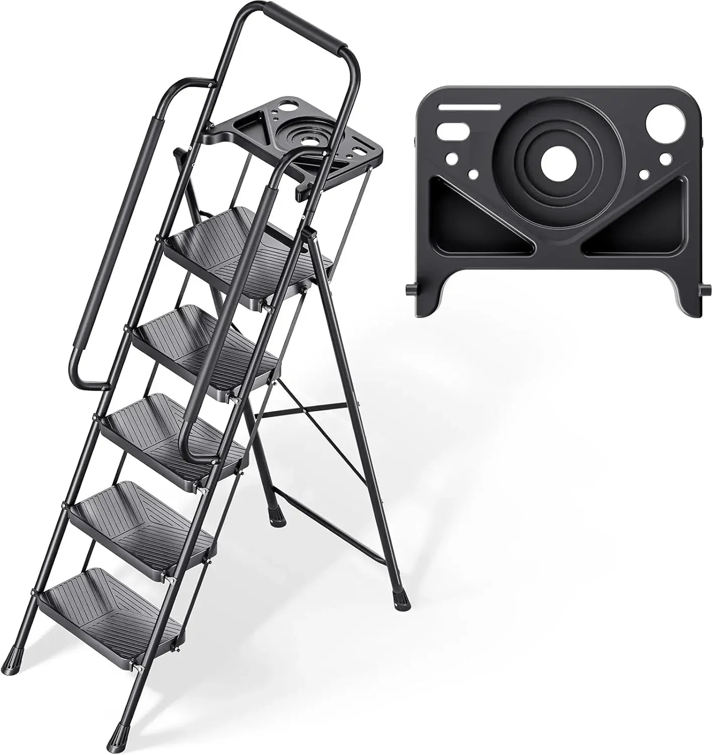 Folding Step Stool with Safe-Lock Design, 500 lbs Sturdy Steel Ladder