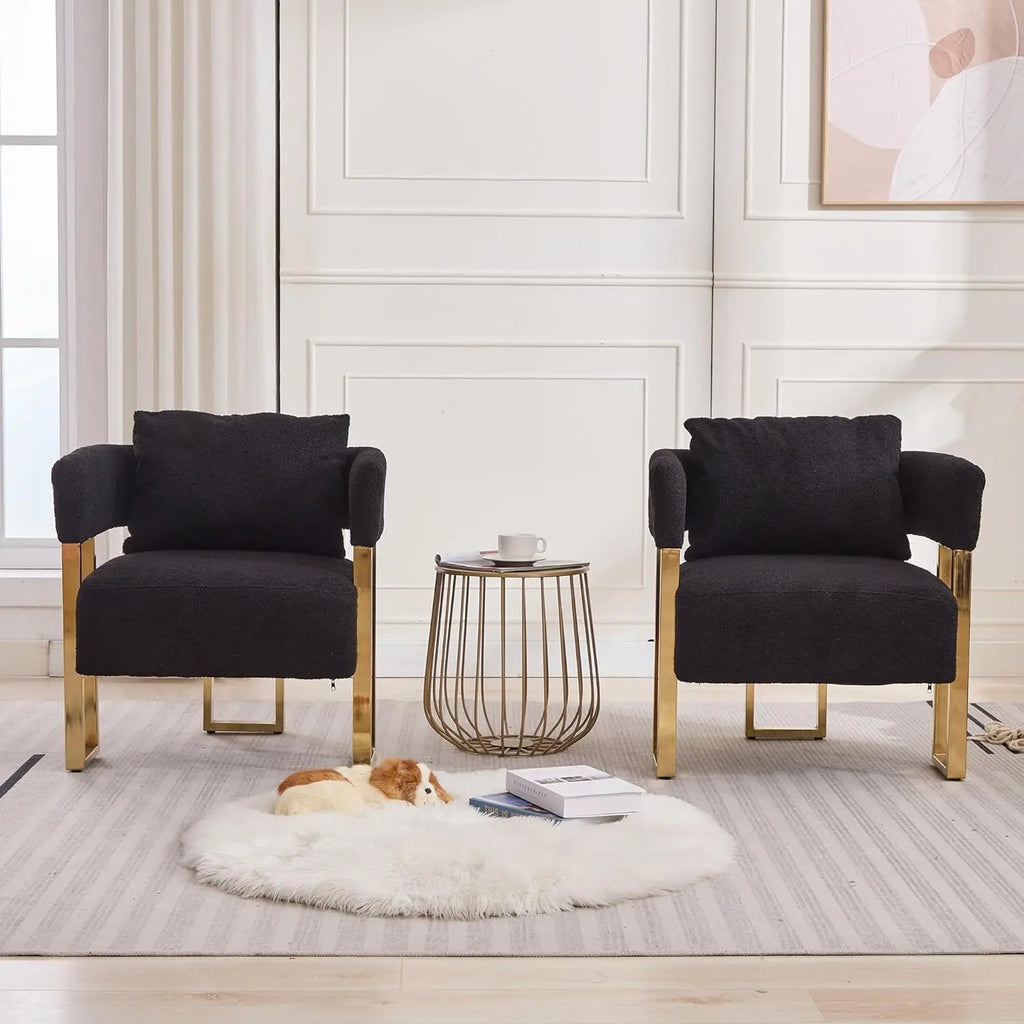 Modern Barrel Accent Chairs 2pcs Upholstered Gold Legs
