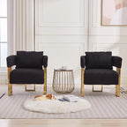Modern Barrel Accent Chairs 2pcs Upholstered Gold Legs