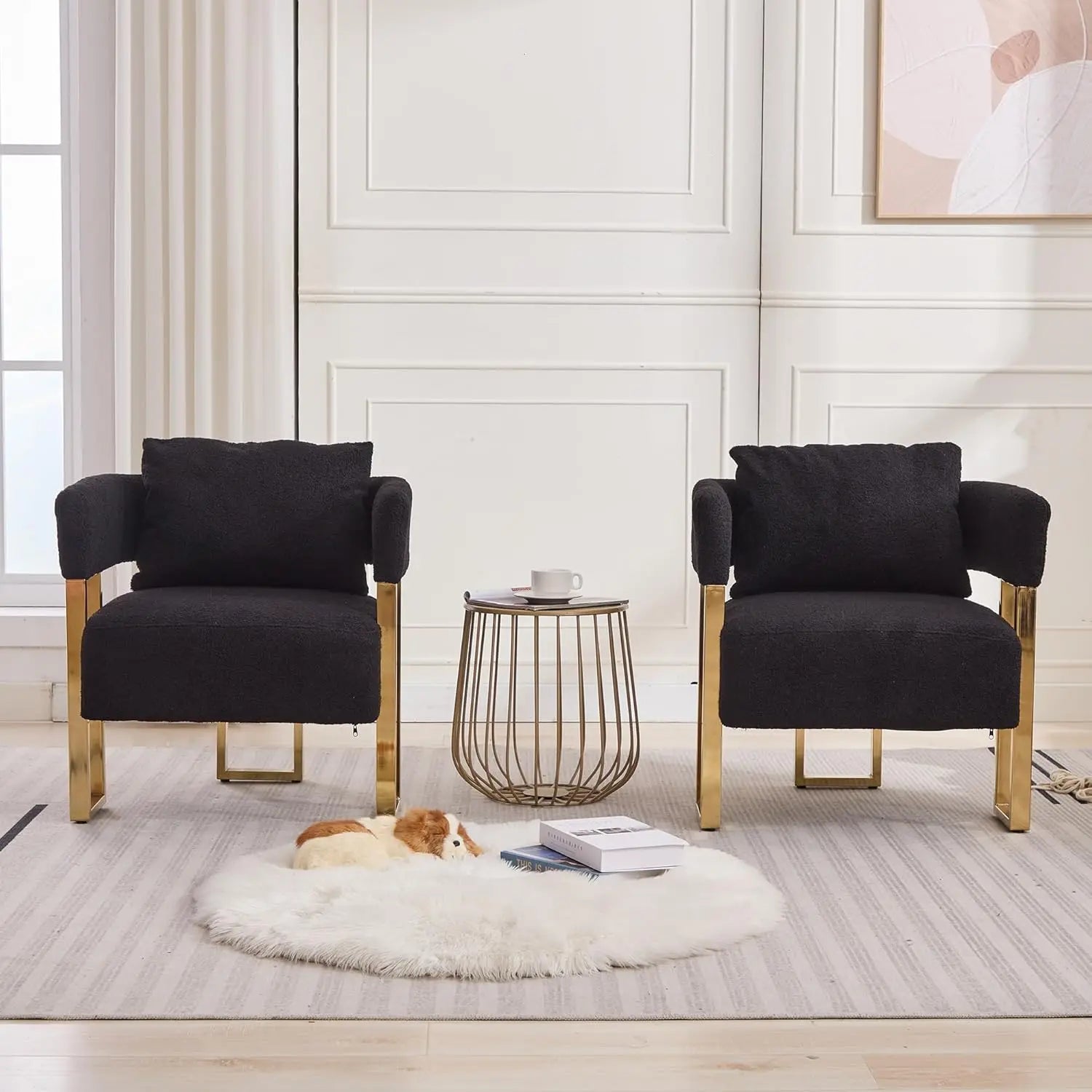 Modern Barrel Accent Chairs 2pcs Upholstered Gold Legs