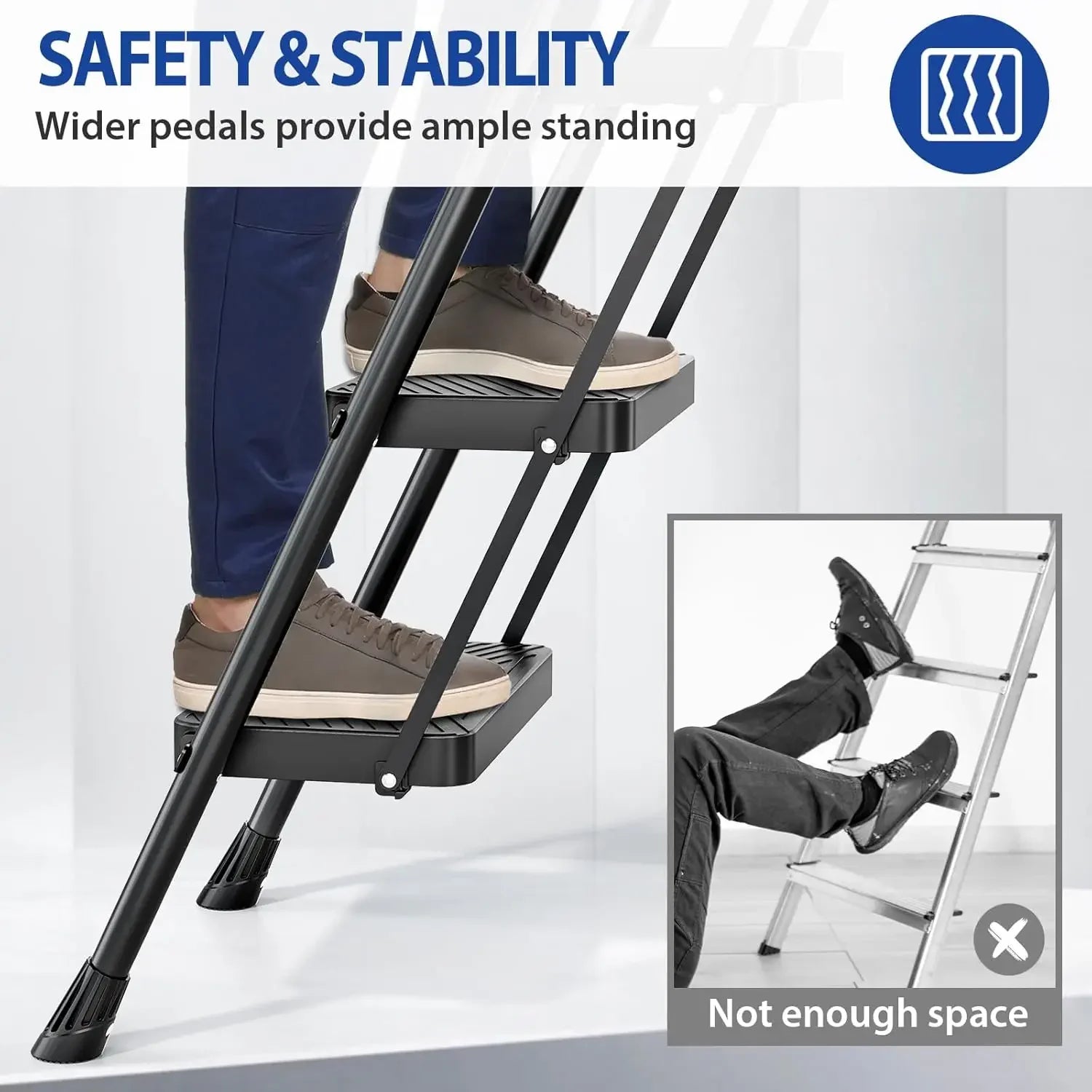 Folding Step Stool with Safe-Lock Design, 500 lbs Sturdy Steel Ladder