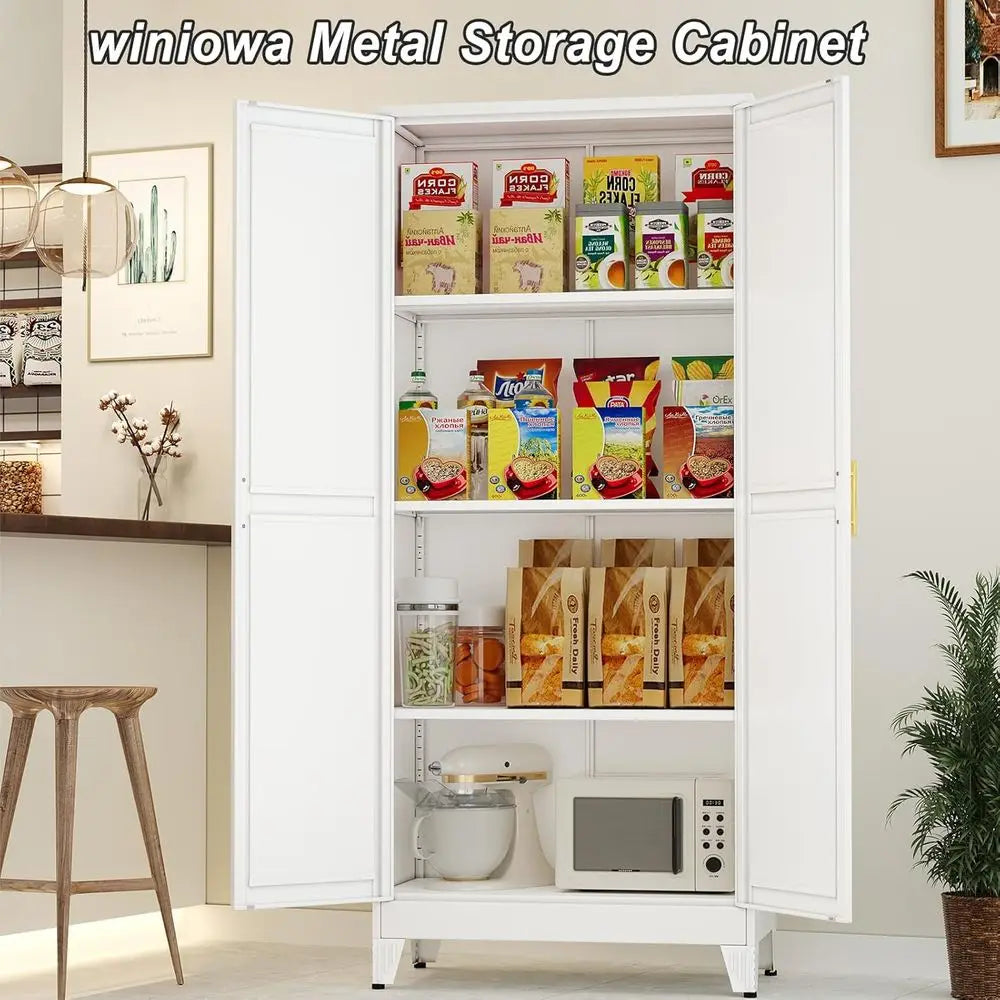 61 Metal Pantry Cabinet with 2 Doors & Adjustable Shelves