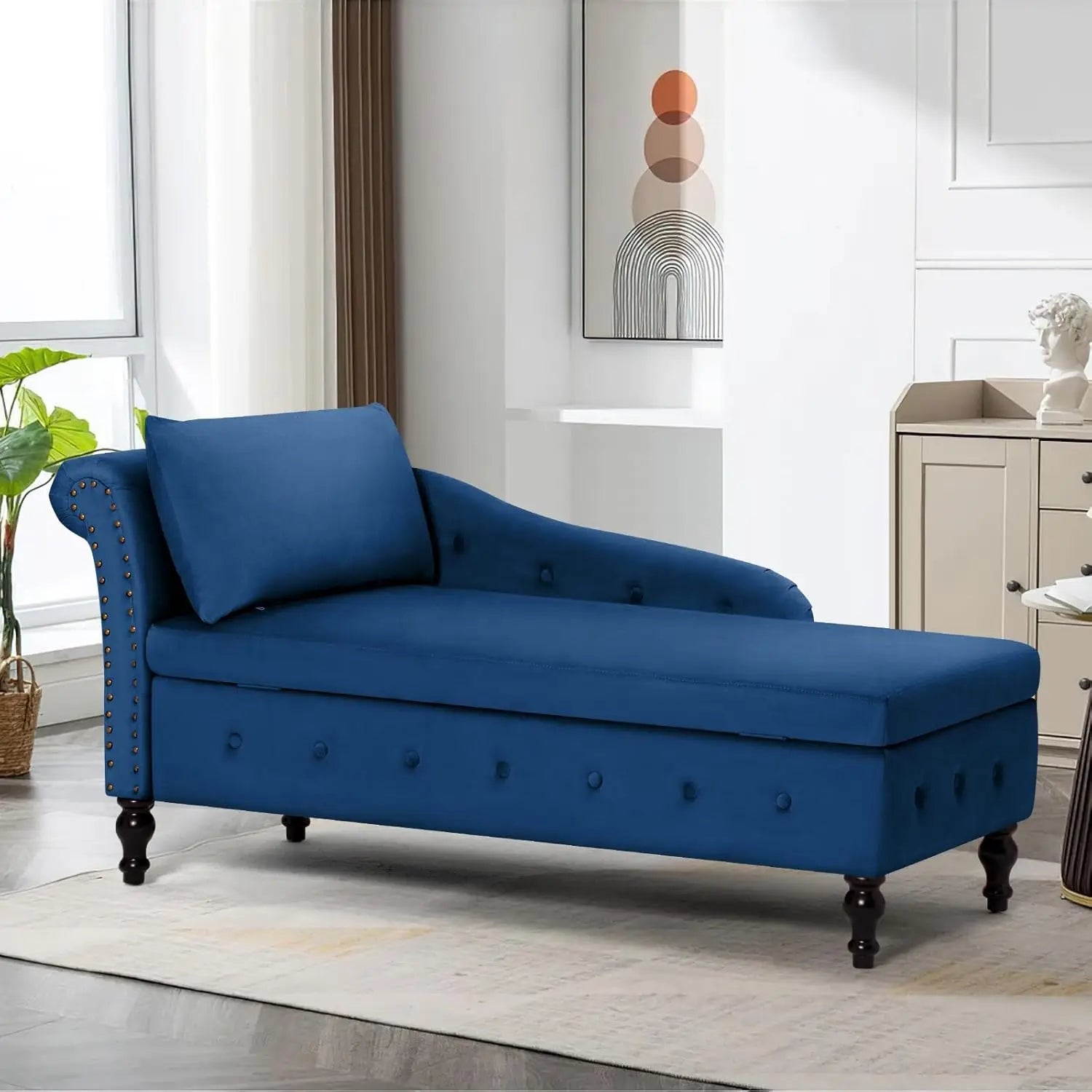 Velvet Chaise Lounge with Left Armrest & Storage Space