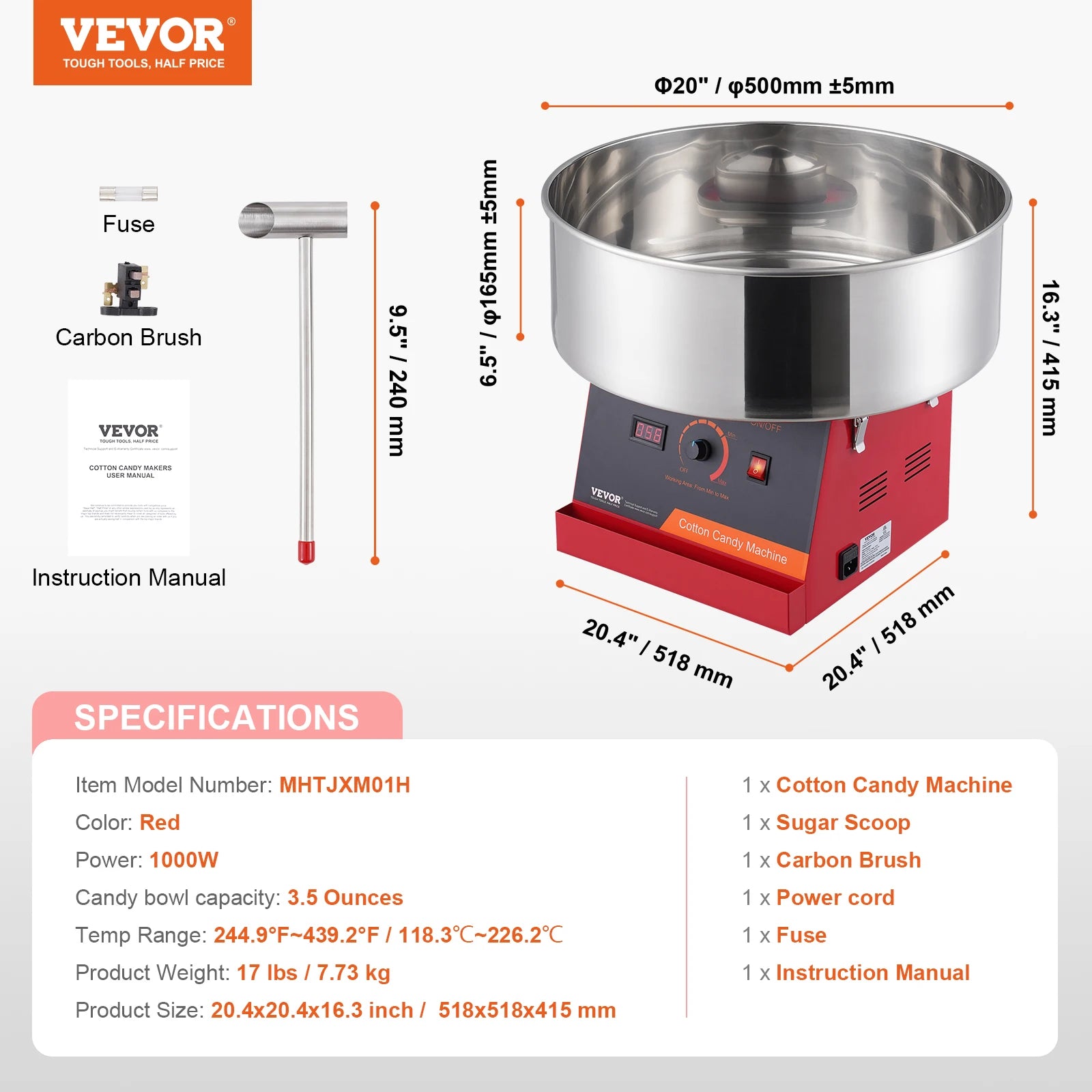 Commercial Cotton Candy Machine w/ Stainless Steel Bowl and Sugar Scoop