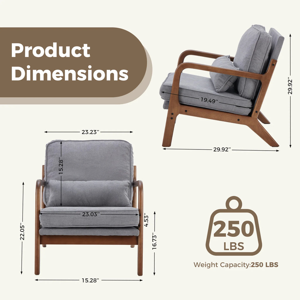 Mid Century Modern Chair Solid Wooden Frame Accent Chair with Arms