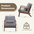 Mid Century Modern Chair Solid Wooden Frame Accent Chair with Arms
