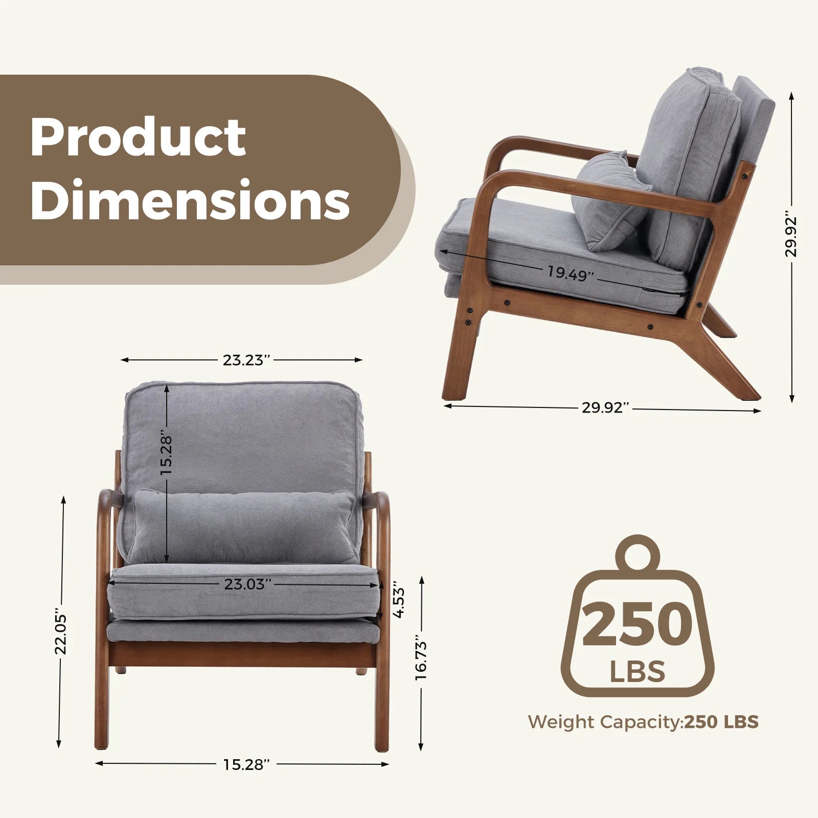 Mid Century Modern Chair Solid Wooden Frame Accent Chair with Arms