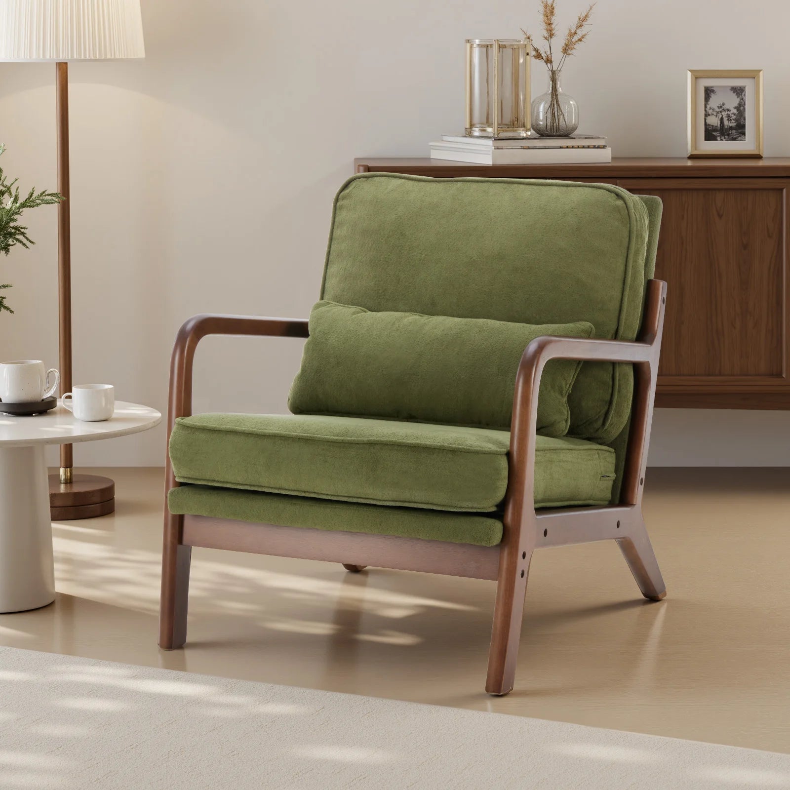 Mid Century Modern Chair Solid Wooden Frame Accent Chair with Arms