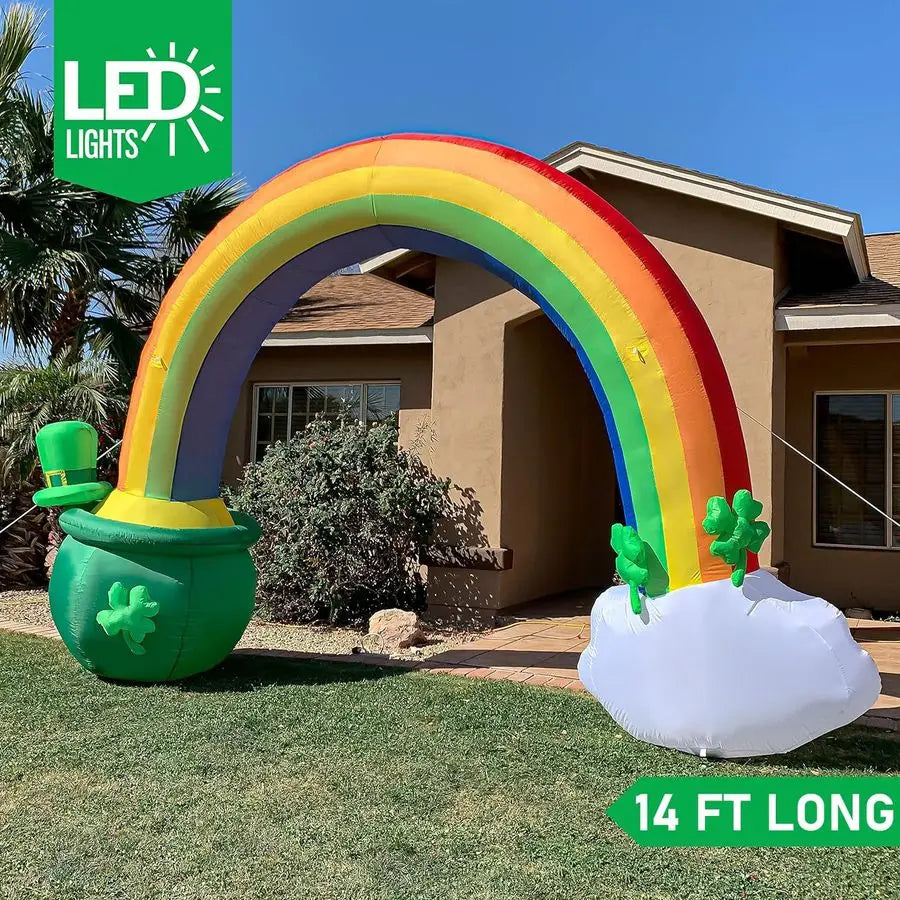 14ft Long 10 FT Tall St Patrick Inflatable Rainbow Arch with LED Lights