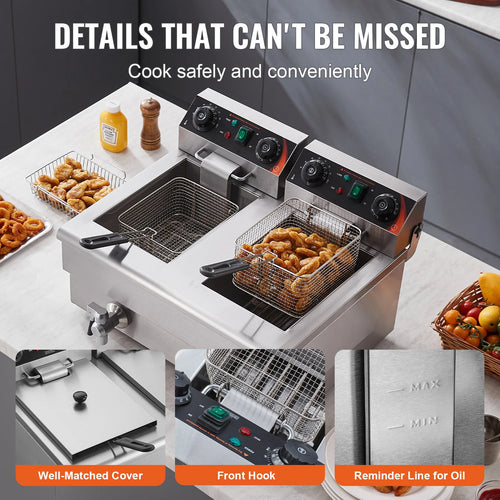 12L Electric Deep Fryer w/Dual Baskets