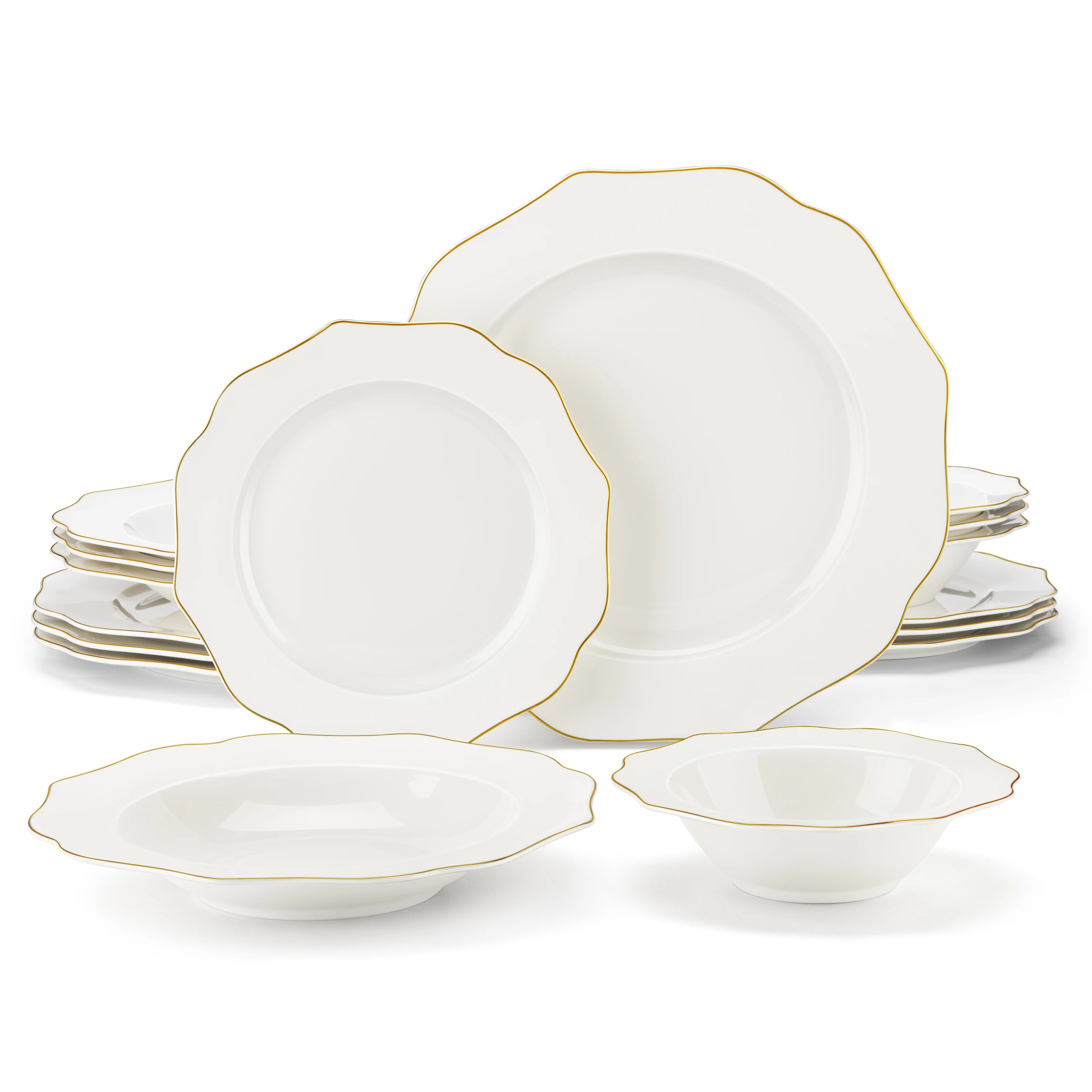 White Porcelain Tableware Set with Bowl, Dinner&Dessert&Soup Plate Set for 4/8