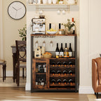36" Wine Bar Cabinet with LED Lights - Adjustable Glass Shelves