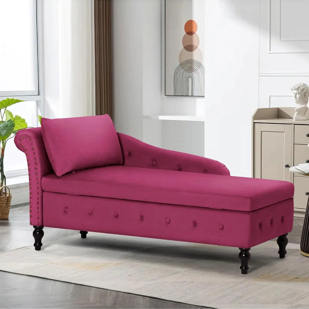 Velvet Chaise Lounge with Left Armrest & Storage Space
