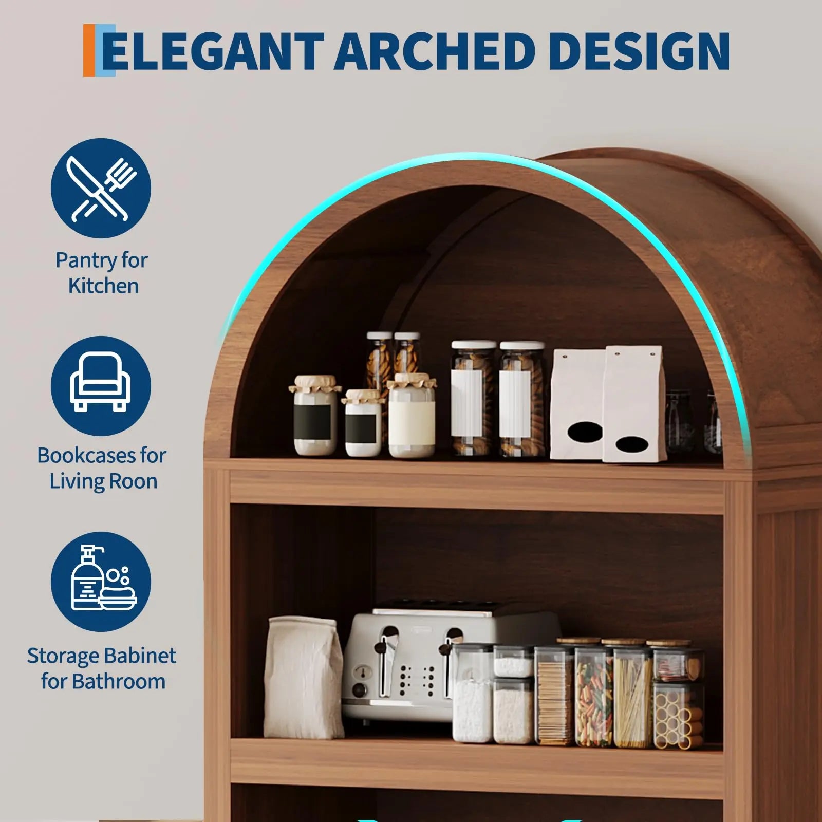 Mid Century Modern 5-Tier Storage With Doors & Open Shelves
