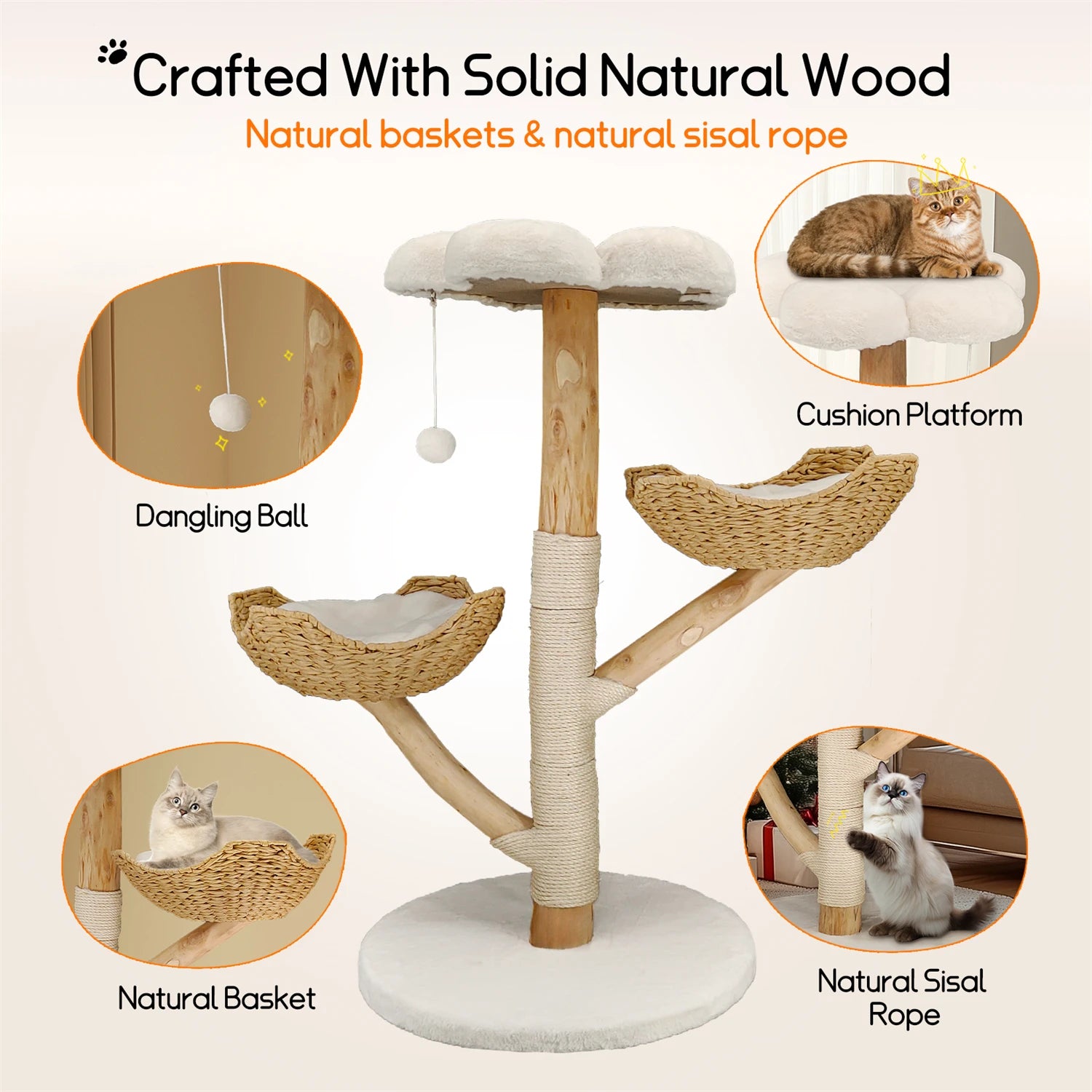 Modern Cat Tree Activity Tower with Plush Cushion
