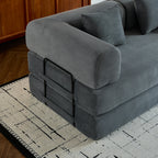 79" Folding Convertible Sofa Bed, Oversized Corduroy Futon Floor Couch, Boneless Loveseat for Small Spaces,