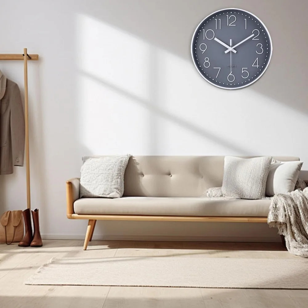 10 Inch Silent Wall Clock Non Ticking with Glass Cover