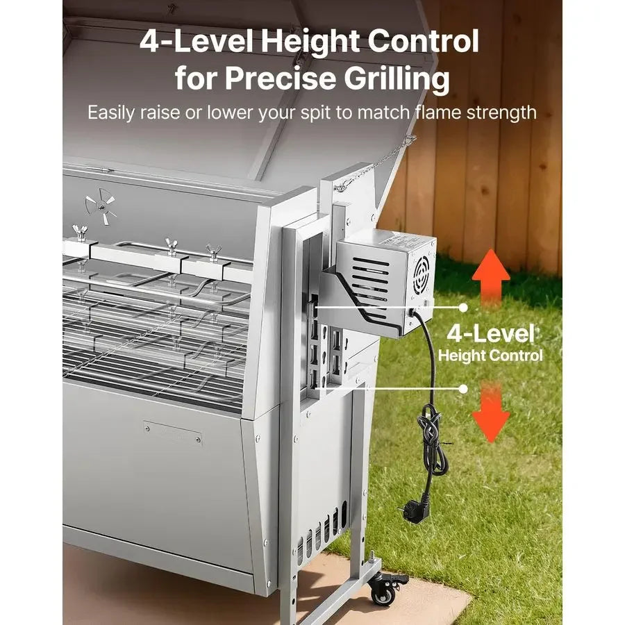 Rotisserie Grill, 46in BBQ Outdoor Pig amp Lamb Spit Roaster, Charcoal Spit Roaster with 132 LBS Capacity, Wheels amp 4Level He