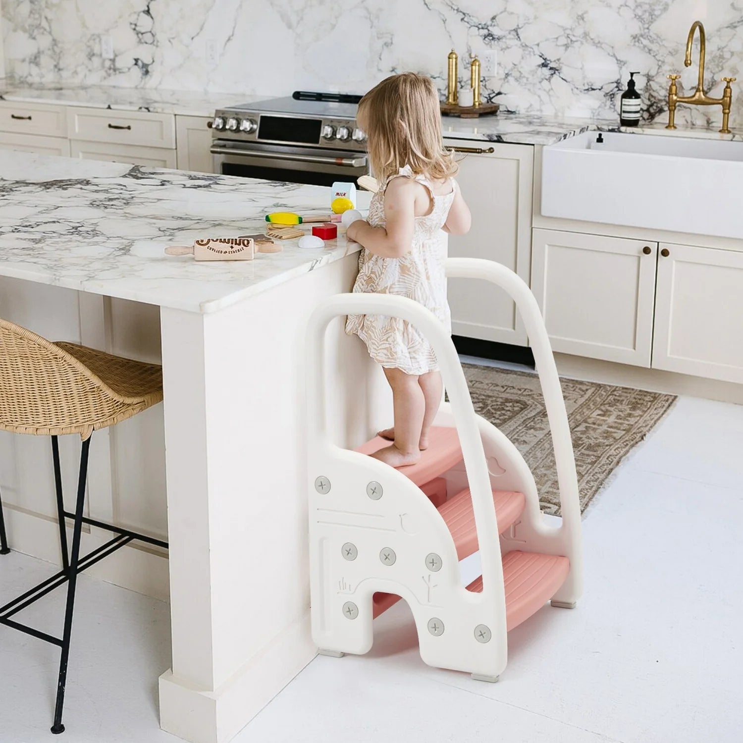 Adjustable 3-Step Toddler Step Stool with Handrails–Non-Slip Pedals